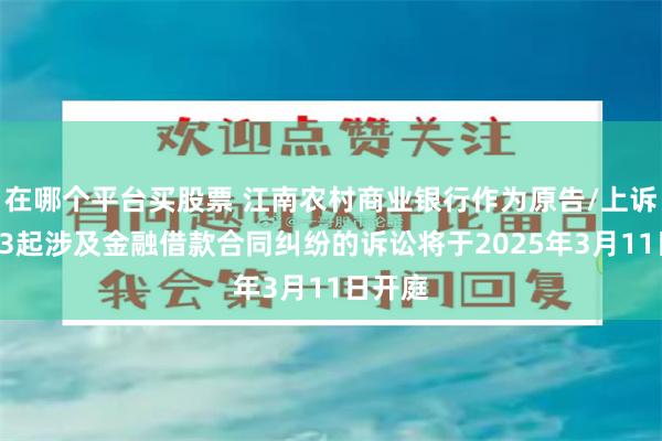 在哪个平台买股票 江南农村商业银行作为原告/上诉人的13起涉及金融借款合同纠纷的诉讼将于2025年3月11日开庭